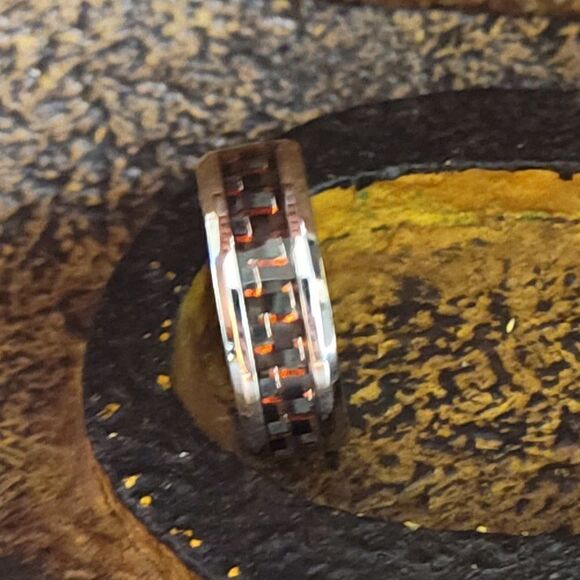 Men's Carbon Fiber Promise Ring - Red Black Carbon Fiber Promise Ring for Guys - Picture 6 of 8